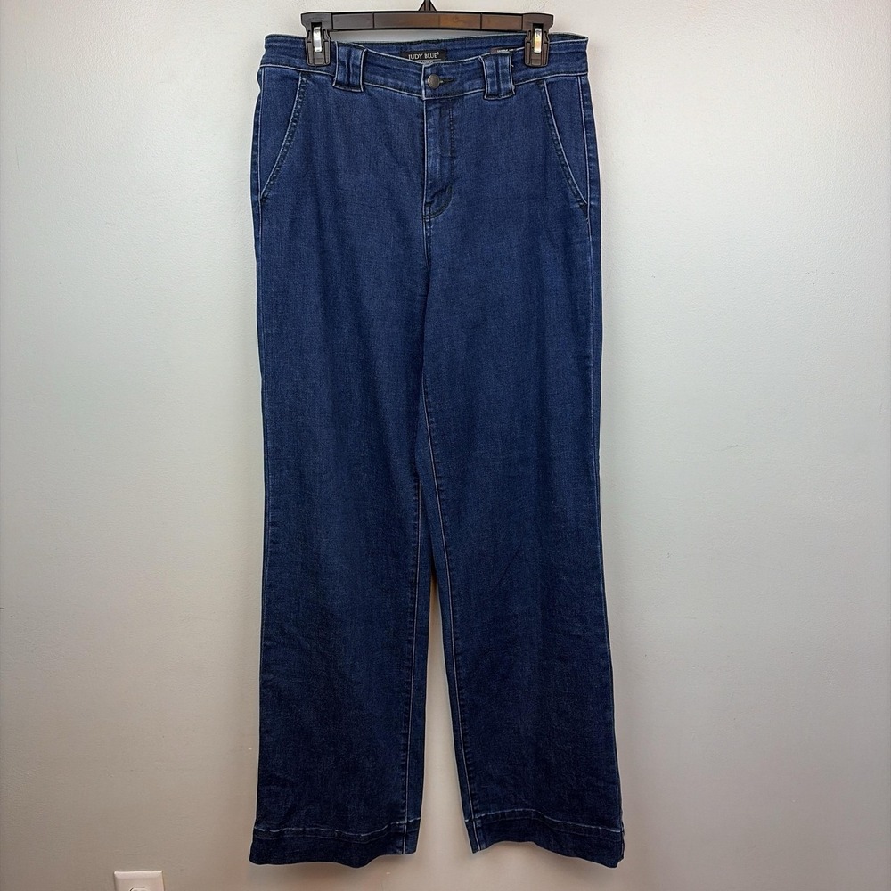 Judy Blue Jeans Womens 9/29 Dark Wash High Rise Wide Leg Blue‎ Stretch JB82471DK